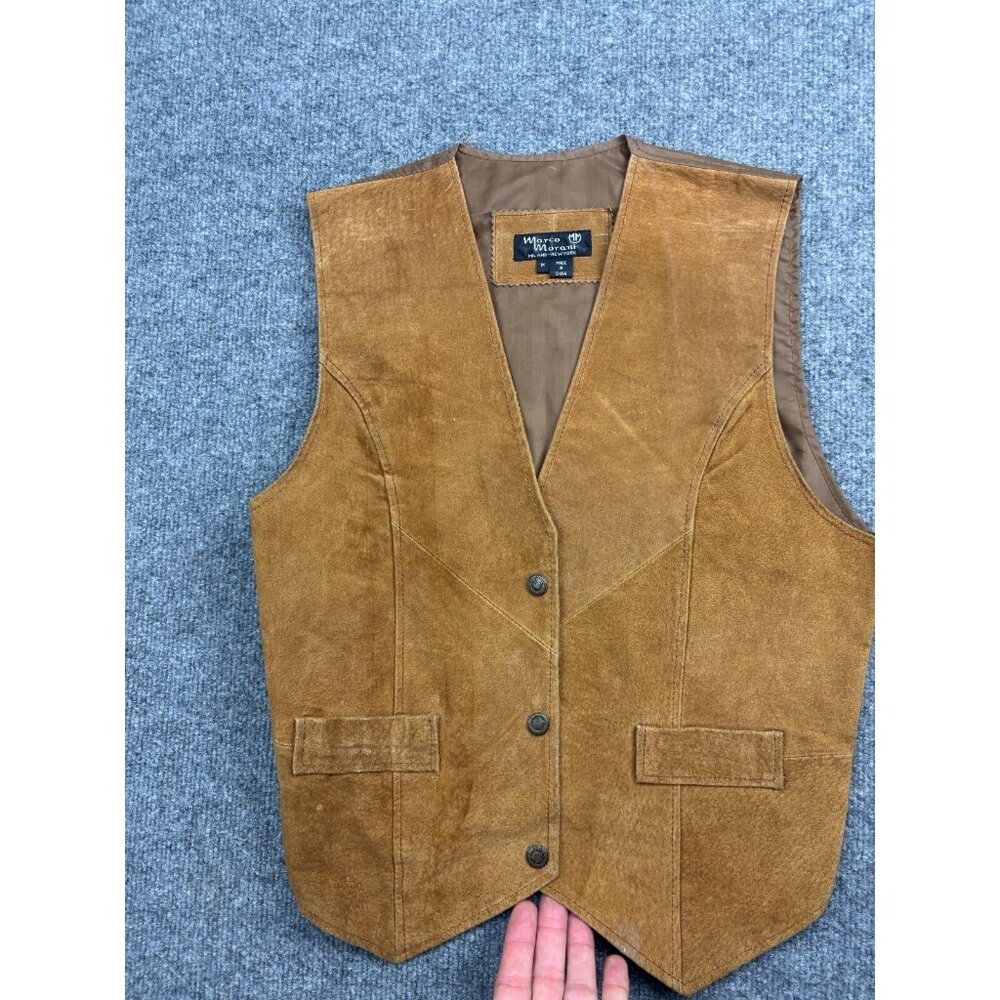 Vintage Marco Morani Leather Vest Men's M‎ Brown Western Snap Up Moto